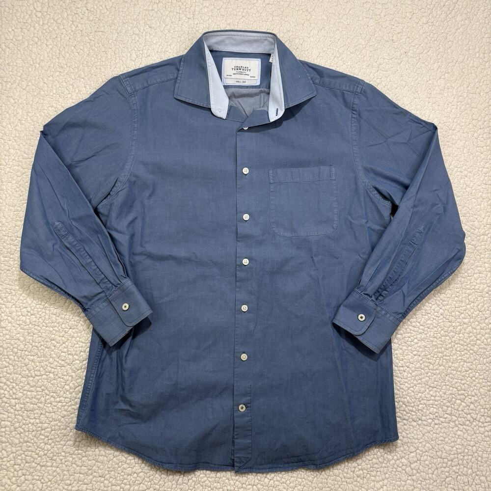 Charles‎ Tyrwhitt Slim Fit Dress Shirt Blue Mens Size 16.5 X 33 Pocket